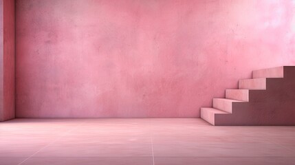 Serenity in Pink: Abstract Room with Staircase and Artistic Wall Design
