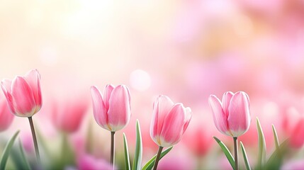 Vibrant Pink Tulips Blossoming on a Sunlit Spring Day, Creating a Captivating Floral Display