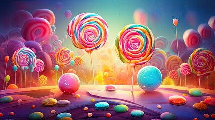 Vibrant Sweet Lollipop Assortment for a Colorful Candy Wonderland - obrazy, fototapety, plakaty