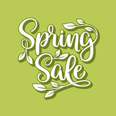 Spring sale hand lettering composition with leaves