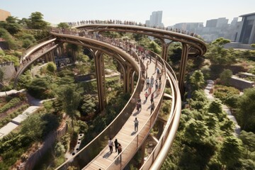 Green urban lifestyle. people, parks, eco transport for positive impact on environment and health