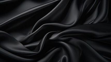 Obraz premium Elegant Black Silk Fabric Texture - Luxurious Dark Material Background for Design Projects