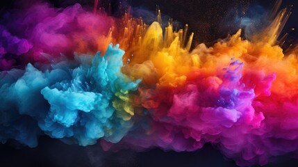 Obraz na płótnie Canvas Vibrant Color Explosion: Pastel Powder Bursting in a Playful Holi Celebration on Black Background