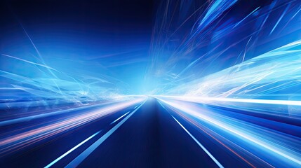 Fototapeta na wymiar Vivid Light Trails as a Car Speeds Through a Dynamic Tunnel of Blue Illumination