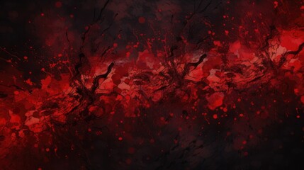 Intense Red Blood Splatter and Flow Pattern On Dark Background, Abstract Grunge Design Element - obrazy, fototapety, plakaty