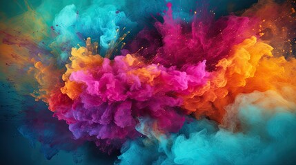 Vibrant Color Burst: Colorful Smoke Explosion Captured in Dynamic Splendor against Dark Background
