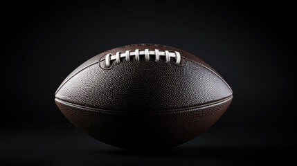 Detailed Close-Up of American Football Ball on a Sleek Black Background