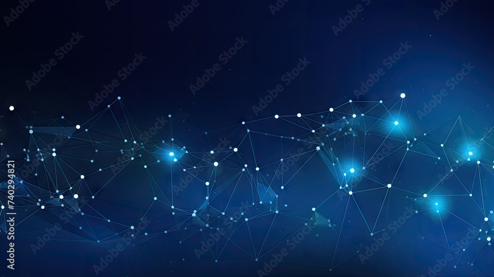 Poster dynamic network connections on a mysterious dark blue background for futuristic tech concepts