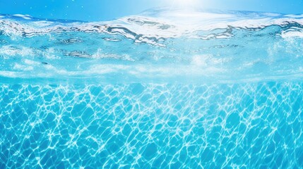 Tranquil Blue Water Surface with Sunlight and Bubbles in Summer Swimming Pool