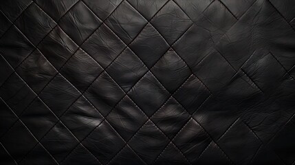 Sleek Black Leather with Diagonal Pattern - Luxurious Texture Background Design