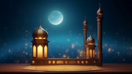 Fototapeta na wymiar Ramadan Kareem background with lantern and moon. 3D rendering