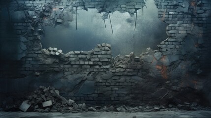 Rugged Wall with an Artistic Hole - Architectural Background of Urban Decay and Renovation - obrazy, fototapety, plakaty