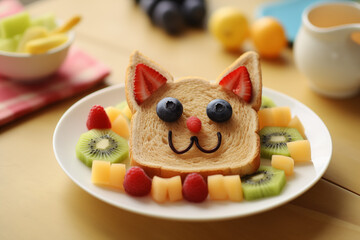 Children's idea breakfast. Healthy food for baby. Food art meal.