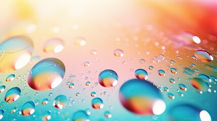 Vibrant Water Droplets Reflecting Colorful Hues on Abstract Background