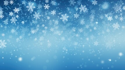 Elegant Blue Winter Background with Sparkling Snowflakes Falling