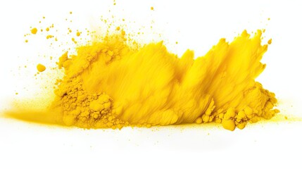 Vibrant Yellow Holi Paint Color Powder Explosion on Clean White Background