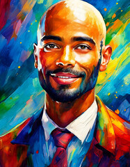 Colorful painting of a handsome African American Male
