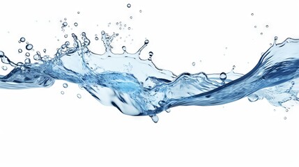 Dynamic splash of clean blue water on a white background. High-speed image. Banner. Copy space. Concept of purity, hydration, refreshment, and cleansing.