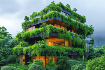 A real estate company focusing on eco-friendly building designs and sustainable urban planning to create environmentally conscious communities. Concept of sustainable real estate. Generative Ai.