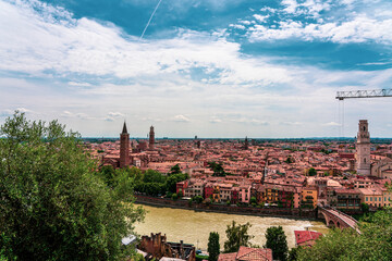 Panoramic view of Verona old town in Italy.