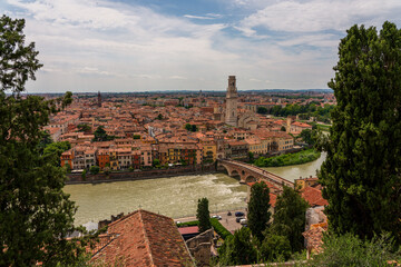 Panoramic view of Verona old town in Italy.