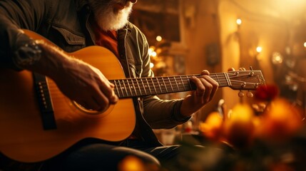 Obraz premium Man Playing Guitar in Front of Fire