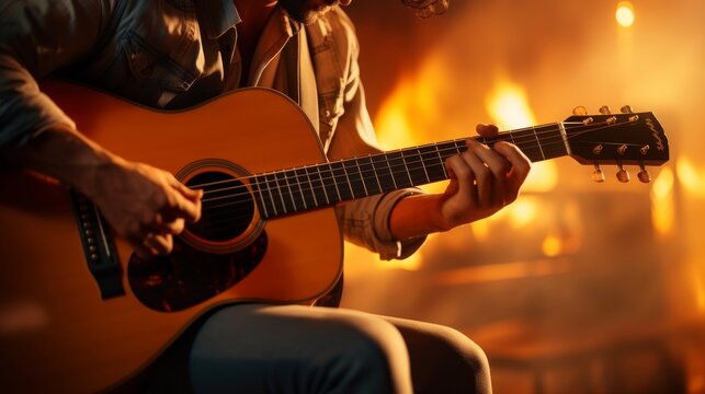 Man Playing Guitar in Front of Fire