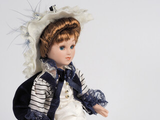 Vintage Austrian porcelain doll girl with blue eyes, brown hair - 740299035