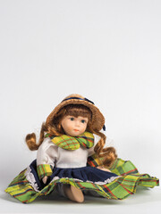 Vintage Austrian porcelain doll little girl with blue eyes, brown-haired with curls - 740299454