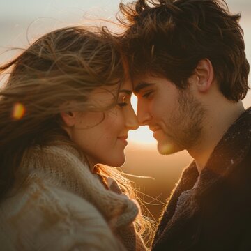 Romantic couple portrait with a soft and warm atmosphere. 