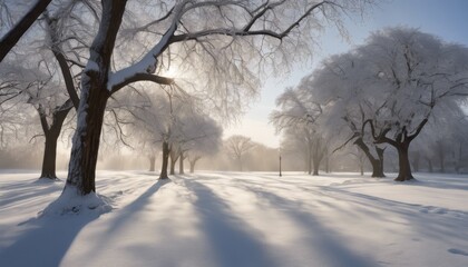 serene snow-covered city park during the early hours winter, frost, atmosphere, fresh, covered,