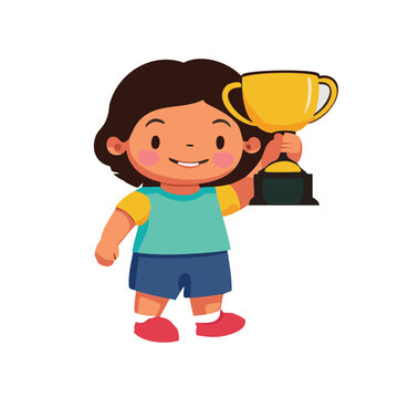 little kid holding trophy winning in sport