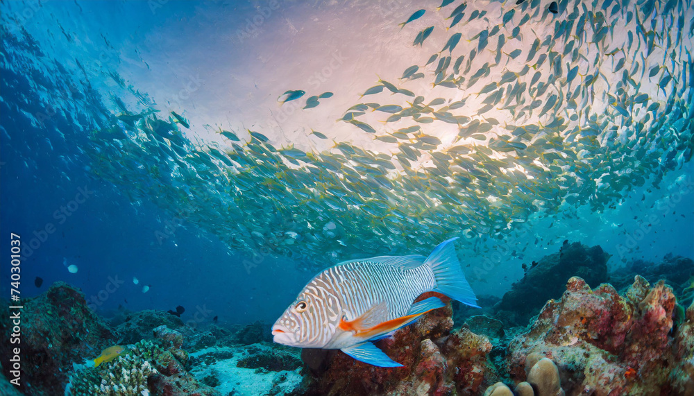 Canvas Prints Coral reef and fishes underwater.