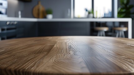 Fototapeta na wymiar Stylish Kitchen with Wooden Empty Table Top