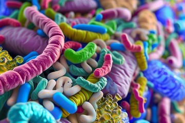 scientific illustration of a healthy gut flora bacteria