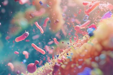 scientific illustration of a healthy gut flora bacteria - obrazy, fototapety, plakaty