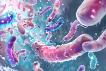 scientific illustration of a healthy gut flora bacteria - obrazy, fototapety, plakaty