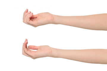 Female hand in a begging gesture, isolated on transparent background, png file