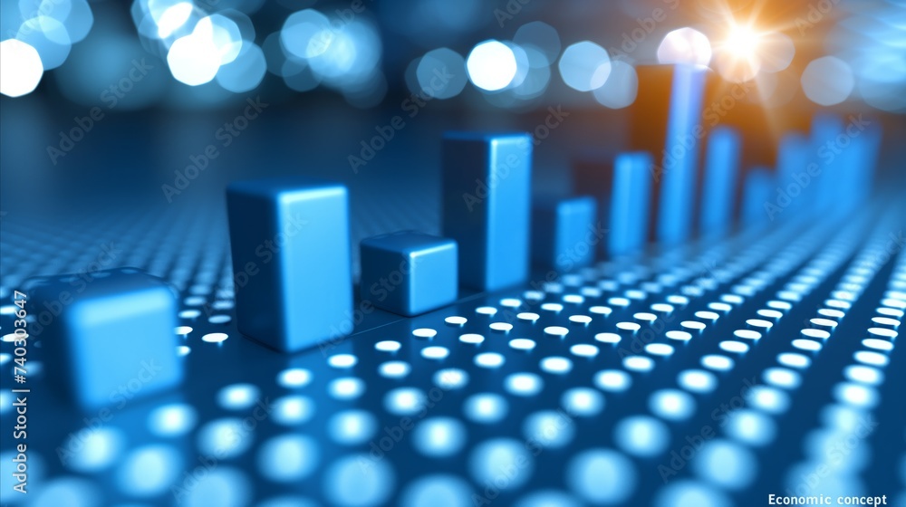 Poster graphical representation of economic growth with bar graphs and dots