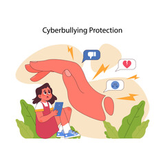 Cyberbullying protection concept. Flat vector illustration