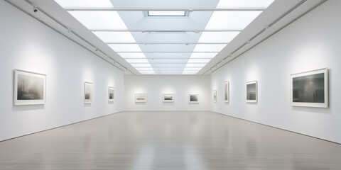 An artistic gallery space with frames showcasing the potential of diverse art placements., Modern art gallery showing all work