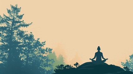 Illustration d'une femme en méditation sur une roche dans la forêt » IA générative - obrazy, fototapety, plakaty