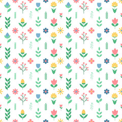 seamless pattern of Spring or summer flowers and leaves. vector in flat style