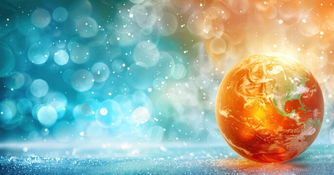 golden earth on blue and light earth background istock photo, in the style of orange and aquamarine, cosmic themes, selective focus