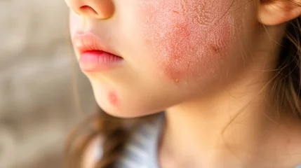 Foto op Canvas Vue sur le visage d'une jeune fille avec des rougeurs et de l'eczéma  » IA générative © Maelgoa