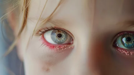 Foto op Canvas Gros plan sur les yeux rouges et irrités d'un enfant » IA générative © Maelgoa