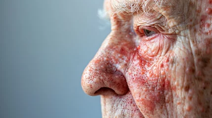 Foto op Canvas Gros plan sur le visage d'un vieil homme avec des rougeurs et boutons » IA générative © Maelgoa