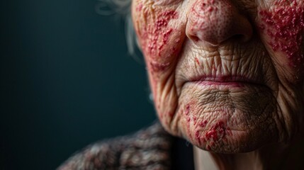 Visage d'une vieille femme plein de rougeurs » IA générative