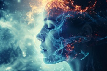 Visage d'une femme avec &eacute;nergie autour d'elle &raquo; IA g&eacute;n&eacute;rative