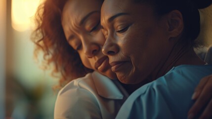 Femme noire réconfortant sa mère dans une chambre d'hôpital » IA générative